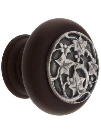 1 1/2 inch Diameter Ivy with Berries Knob in Dark Walnut/Antique Pewter.